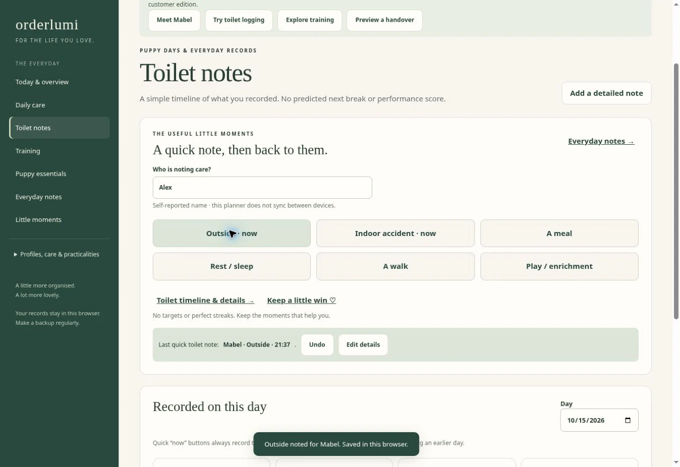Quick toilet notes and Undo