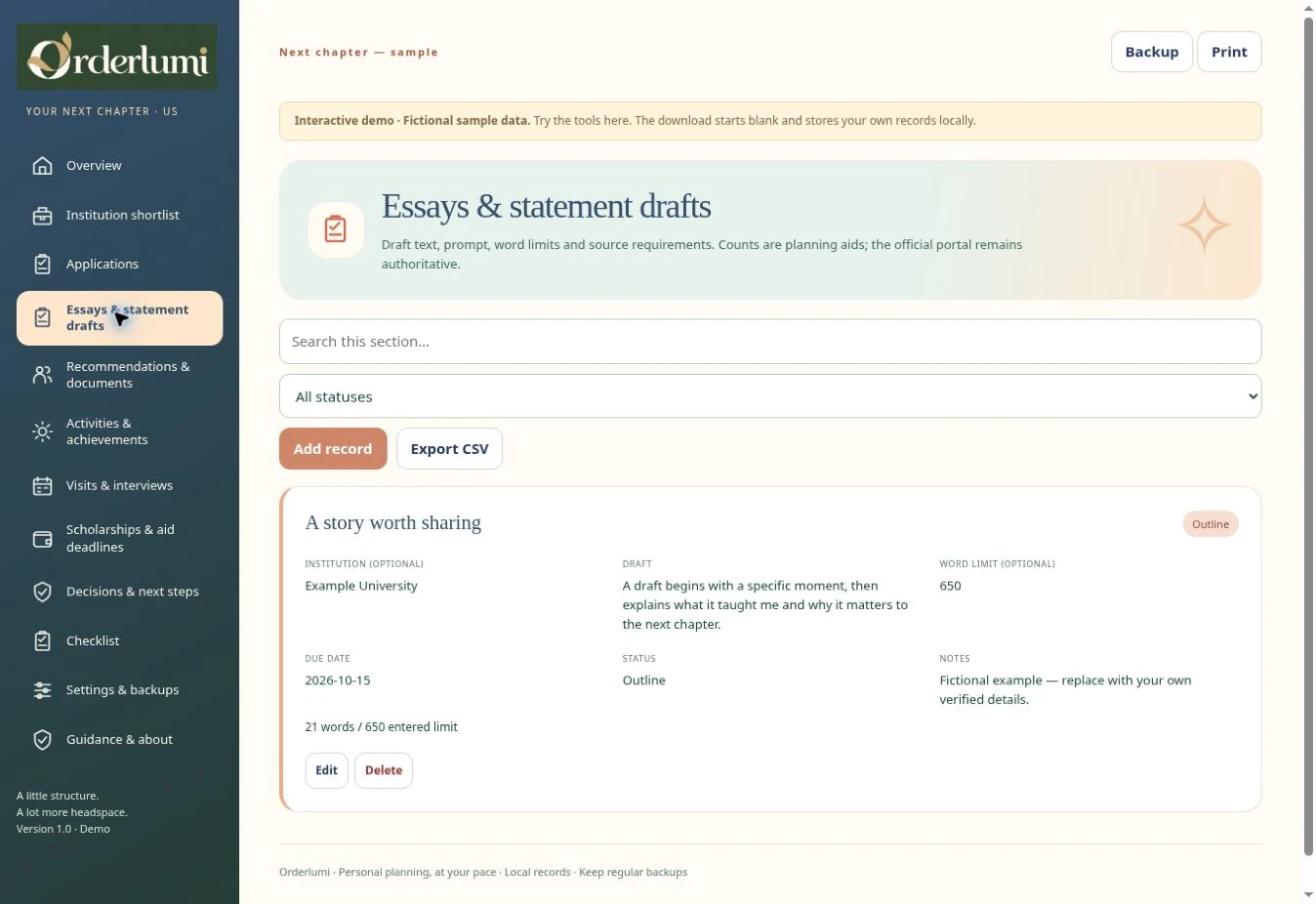 Actual College Application Tracker — US — Essays & statement drafts