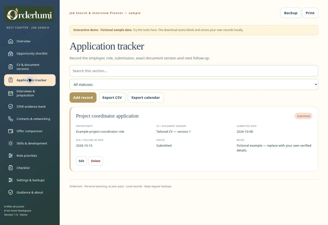 Actual Job Search & Interview Planner — Application tracker