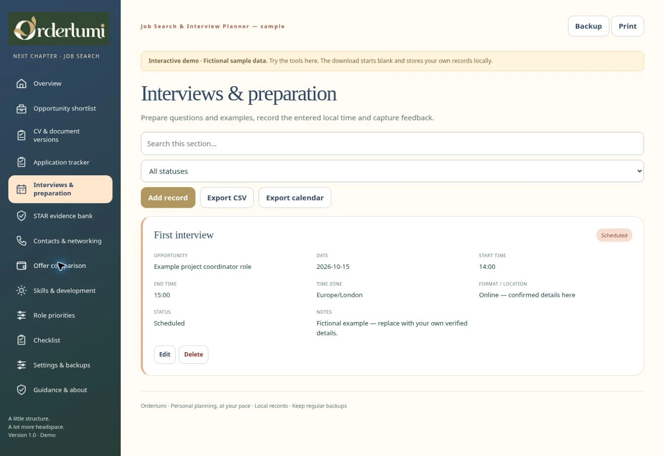 Actual Job Search & Interview Planner — Offer comparison
