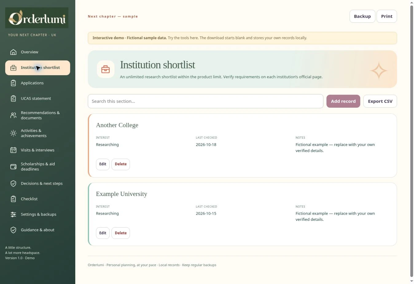 Actual University Application Tracker — UK — Institution shortlist