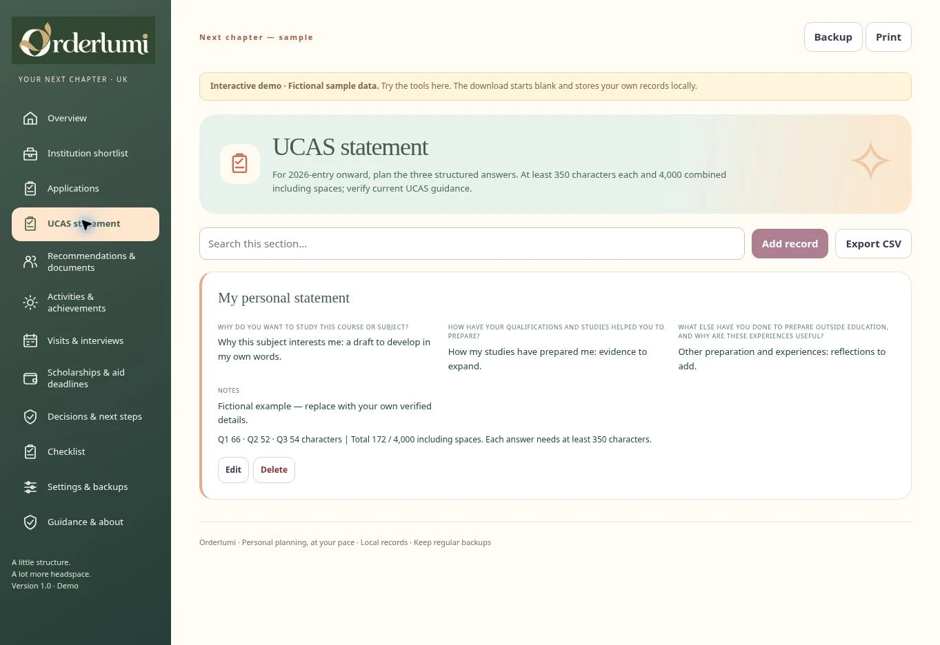 Actual University Application Tracker — UK — UCAS statement drafts
