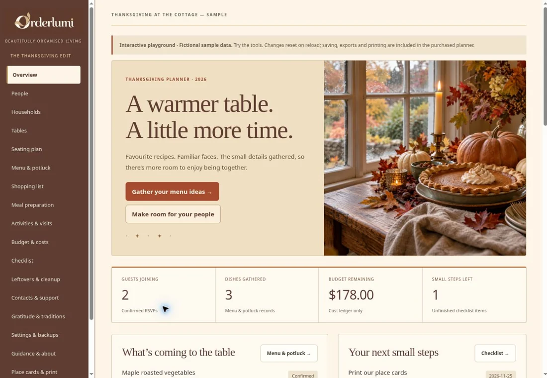 Actual screenshot from the Thanksgiving Planner demonstration